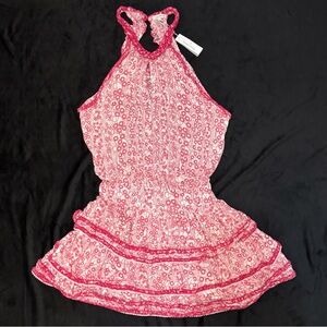 NWT Poupette St Barth Eva Mini Halter Open Back Dress in Pink Button Size Large